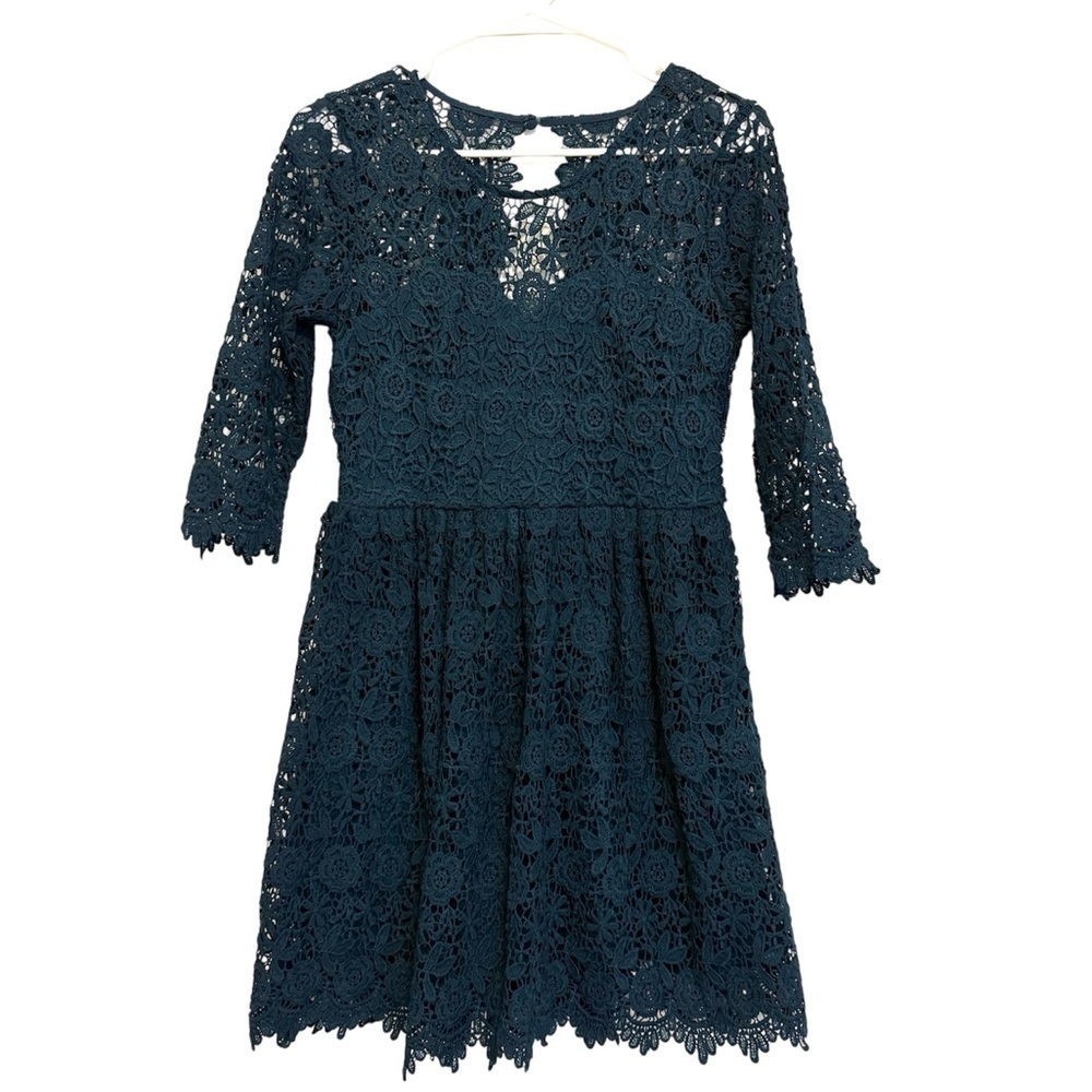 2/$30 L'ATISTE - Navy Blue Lace Mini Dress w/ 3/4 Length Long Sleeves